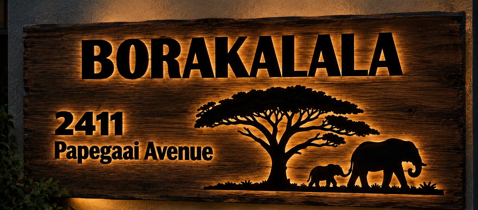 Borakalala 2411 Papegaai Avenue sign